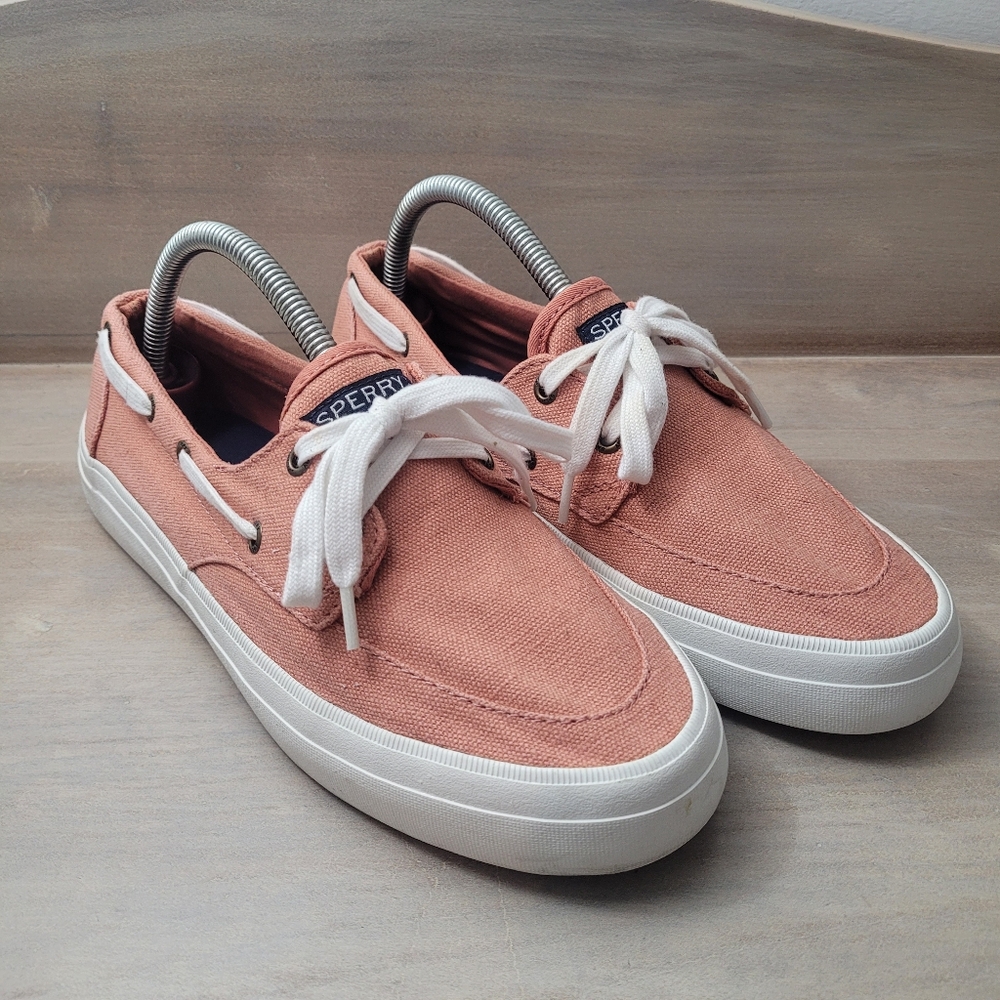 Sperry Women's Memory Foam Topsider Crest Boat Shoe Nantucket Canvas Size 9 Pink